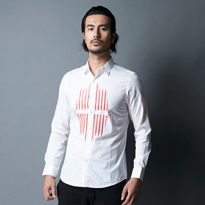 

YOMS long-sleeved shirt men's cotton printed men's Korean shirt