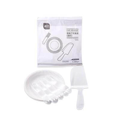 

Exhibition art baking tools disposable plastic birthday cake knife&fork plate set West point moon cake knife&fork dish round