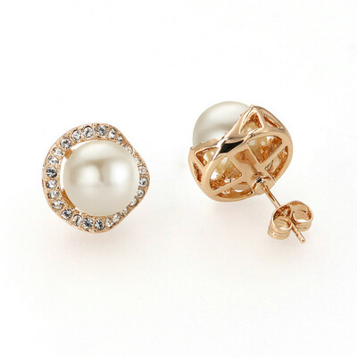 

Yoursfs® Fashion 18K Rose Gold Plated and Zircon Mounted White Pearl Stud Earring for Passions