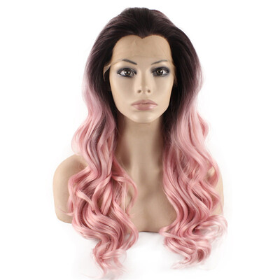 

Iwona Synthetic Hair Lace Front Long Wavy Brown Pink Ombre Wig