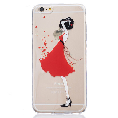 

Красный Платье девушки Pattern Мягкий Тонкий TPU Резиновый Силиконовый гель Дело Чехол для IPHONE 6/6S