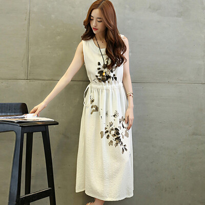 

Sibaishexia сезон без рукавов жилет юбка чернила печать чернила талии платье ретро темперамент длинный отрезок S62X0006A16M светло-серый M