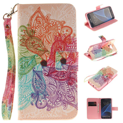 

Colorful flowers Design PU Leather Flip Cover Wallet Card Holder Case for SAMSUNG GALAXY S7 Edge