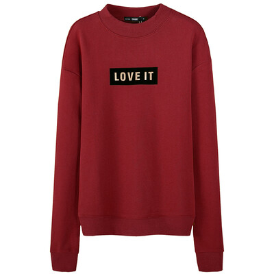 

Semir Women&39s round necked head letters flocking loose long-sleeved T-shirt sweater 12316160061 wine red M