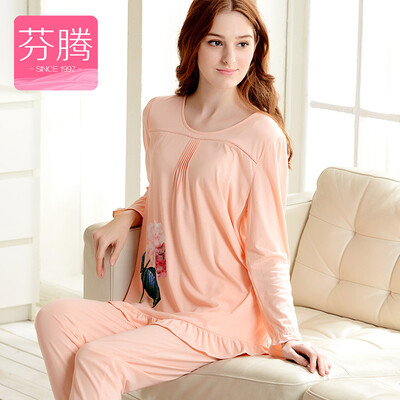 

【Jingdong Supermarket】 Fen Teng FENTENG J9613397 Pajamas Spring 2017 New round neck collar Mordel printing home service suit shrimp L