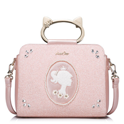 

JUST STAR JUST STAR handbags original design trendy bag leisure Messenger bag cute cat shoulder bag female taste hand bag JS163 pink
