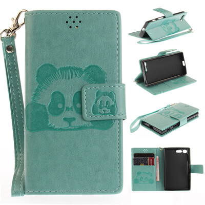 

Green Panda Style Embossing Classic Flip Cover with Stand Function and Credit Card Slot for SONY Xperia X Compact/X Mini