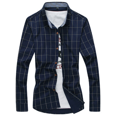 

Мужская рубашка GEEDO Slim Plaid Дикая корейская рубашка DJ252 Blue Blue M