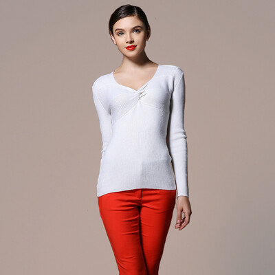

MAZOE Europe and the United States fashion cross V-neck thread Slim wool knitted primer shirt Z1007 rust red XL