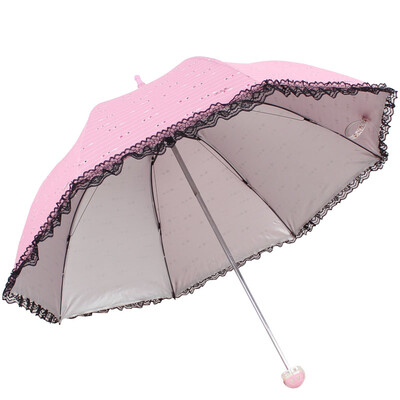 

Paradise umbrella high-density polyester silver plastic silk printed black lace edge three fold mushroom sunny umbrella sun umbrella pink 36038E