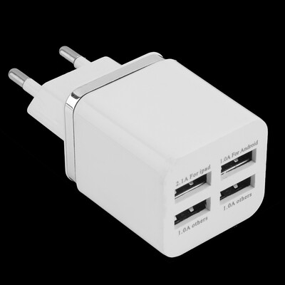 

White 4 Ports USB Travel Wall Charger Multi Power Adapter Pack