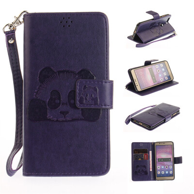 

Purple Panda Style Embossing Classic Flip Cover with Stand Function and Credit Card Slot for Huawei Honor 8