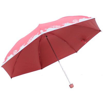 

Jingdong Supermarket] Paradise umbrella UPF50 + matte velvet color silk screen two-color flower three fold pencil sunny umbrella sun umbrella light blue 30069ELCJ