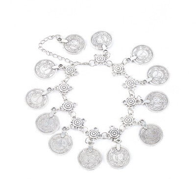 

Boho Silver Coin Tassel Gypsy Festival Turkish Tribal Ethnic Anklet Bracelet