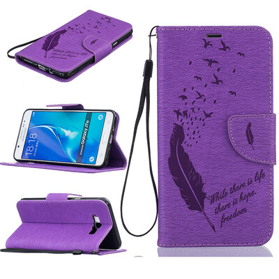 

Фиолетовые перья и перья Стиль Тиснение Классическая флип-обложка с функцией подставки и слотом для кредитных карт для SAMSUNG Galaxy J7 2016/J710