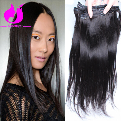 

Amethyst Silky Straight Clip In Hair Extensions 14-24 Inch Full Head 100g Brazilian Human Hair Clip In Extensions