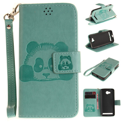 

Green Panda Style Embossing Classic Flip Cover with Stand Function and Credit Card Slot for HUAWEI Y3 II