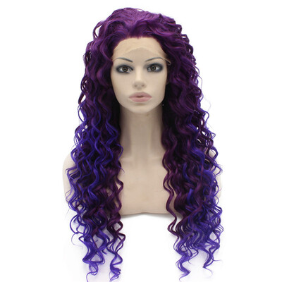 

Long Curly Two Tone Purple Synthetic Lace Front Cosplay Party Wig