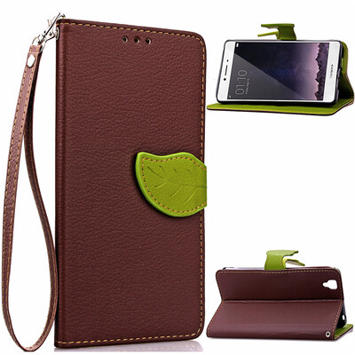 

Brown Design PU Leather Flip Cover Wallet Card Holder Case for OPPO R7S