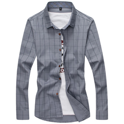 

Мужская рубашка GEEDO Slim Plaid Дикая корейская рубашка DJ252 Серый 4XL