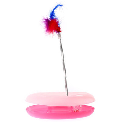 

dogstory funny cat turntable with toys with spring feathers / bells bowls blue
