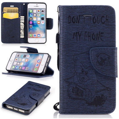 

Классическая флип-обложка с тиснением Deep Blue Bear с функцией подставки и слотом для кредитных карт для IPhone 5 / 5S / 5SE