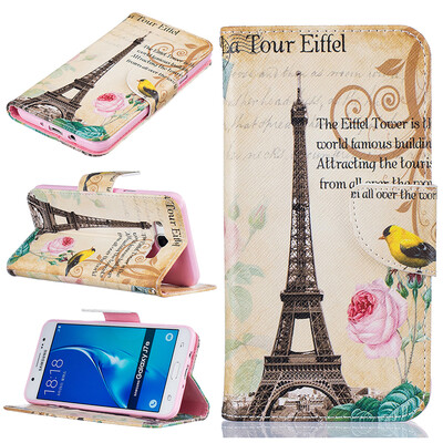 

Paris Tower Design PU Leather Flip Cover Wallet Card Holder Case for SAMSUNG Galaxy J7 2016/J710
