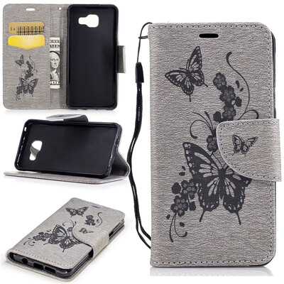 

Серая бабочка с тиснением Классическая флип-обложка с функцией подставки и слотом для кредитных карт для SAMSUNG Galaxy A3 2016