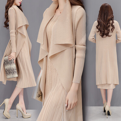 

Milan MILANYIN Women&39s 2017 spring two-piece Korean version of the long paragraph dress pleated skirt ladies long sleeve skirt suit ML013 beige
