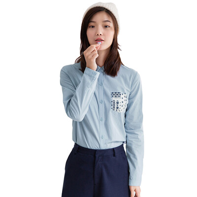 

Yan Man INMAN art printing wild long-sleeved shirt female sky blue M 1871011178
