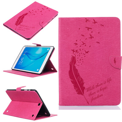 

Rose Red feathers Style Embossing Classic Flip Cover with Stand Function and Credit Card Slot for Samsung Galaxy Tab A 9.7 T550
