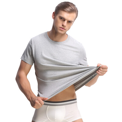 

Heng Yuan Xiang мужчин с коротким рукавом футболки сплошной цвет эластичный хлопок грунтовки рубашки Тонкий круглый воротник тонкой секции серого пепла 185/110