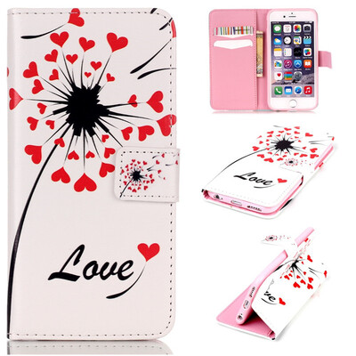 

Love heart dandelion Design PU Leather Flip Cover Wallet Card Holder Case for IPHONE 66S