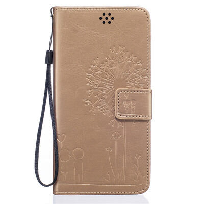 

Golden Lovers and Dandelion Style Embossing Classic Flip Cover with Stand Function and Credit Card Slot for IPHONE 7 Plus