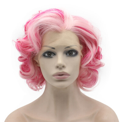 

Iwona Synthetic Hair Lace Front Short Curly Pink Wig