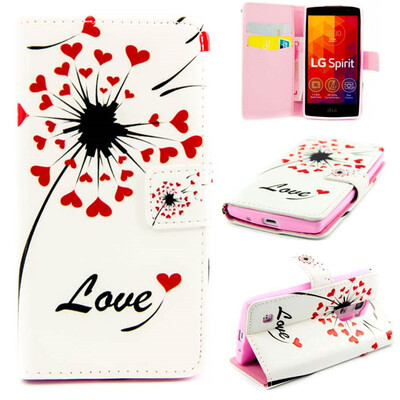 

Love heart dandelion Design PU Leather Flip Cover Wallet Card Holder Case for LG Spirit H422
