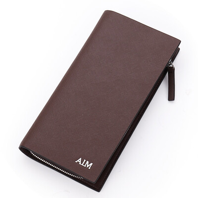 

AIM Men's Wallets Business Textures Zipper Cross Stitch Pattern Long Leather Wallet Men's Card Wallet Wallet 16MW0051 Black