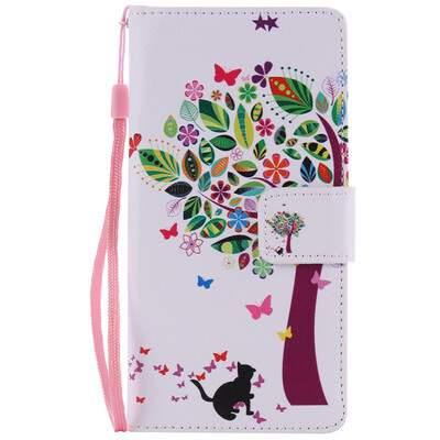 

Tree&Cat Design PU Leather Flip Cover Wallet Card Holder Case for SONY M2