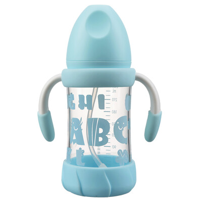 

Rikang milk bottle Nikko glass bottle drop wide handle 240ml blue RK-N1015