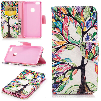 

Colorful tree Design PU Leather Flip Cover Wallet Card Holder Case for Huawei P10 Lite