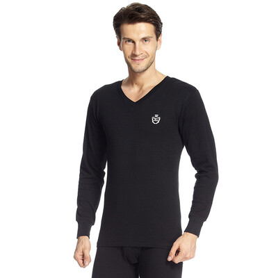 

Seven wolves thermal underwear mens cotton autumn clothes mens autumn&winter invisible V-neck bottoming shirt thin section 98986 black 3XL