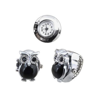 

Fashion Creative Retro Owl Finger Clamshell Ring Watch Womens Watches Gift New Ring for Women 240175