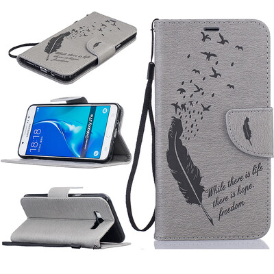 

Серые перья и перья Стиль Чеканка Классическая флип-обложка с функцией подставки и слотом для кредитных карт для SAMSUNG Galaxy J7 2016/J710