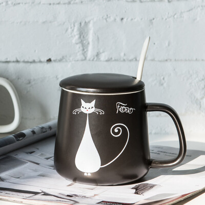 

Porcelain soul creative fashion ceramic cartoon cup couple mug with covered spoon water cup fresh&lovely milk coffee cup Meng Meng animal gray bear