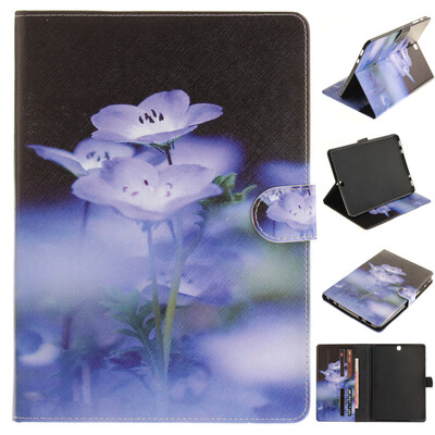 

Blue flower Style Embossing Classic Flip Cover with Stand Function and Credit Card Slot for SAMSUNG GALAXY Tab S2 T815C
