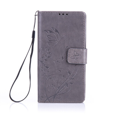 

Gray Flower Design PU Leather Flip Cover Wallet Card Holder Case for SONY M2
