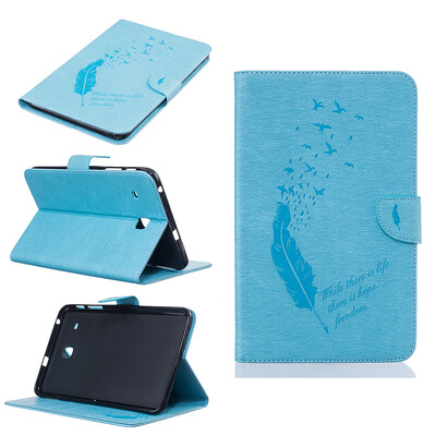 

Light blue feathers Style Embossing Classic Flip Cover with Stand Function and Credit Card Slot for Samsung Galaxy Tab E 8.0 T377V