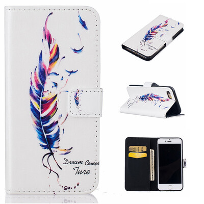 

Blue plumes Design PU Leather Flip Cover Wallet Card Holder Case for IPHONE 7 4.7 inch
