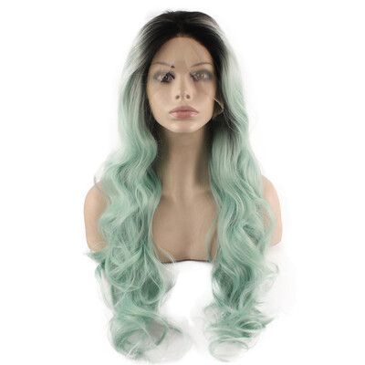 

Iwona Synthetic Hair Lace Front Long Wavy Dark Root Blue Ombre Wig