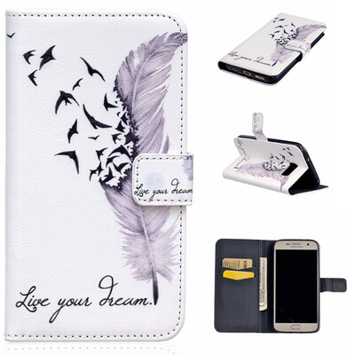 

Plumes Design PU Leather Flip Cover Wallet Card Holder Case for SAMSUNG GALAXY S7 Plus